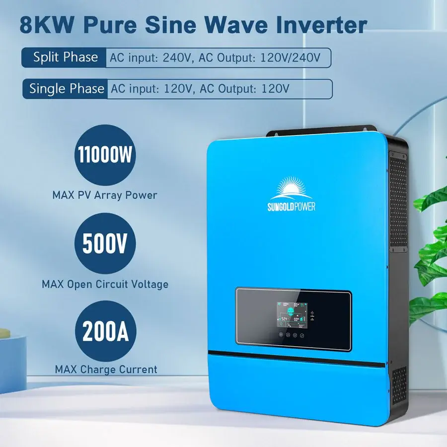 SunGold Power SPH8048P - Inversor Solar Bifásico 8000W 48V con Doble MPPT