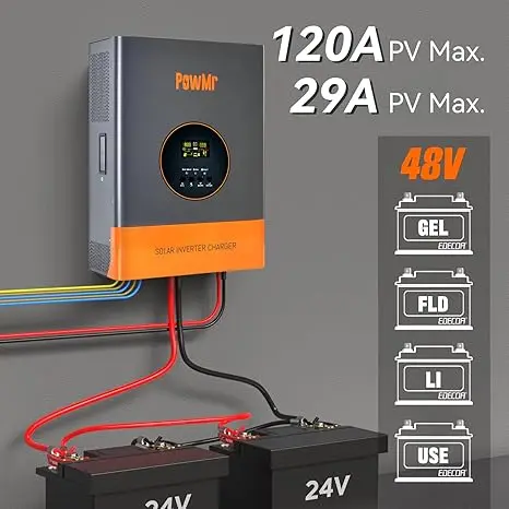 PowMr Inversor Solar Híbrido Todo en Uno de 5000W, 48VDC a 110V/220VAC