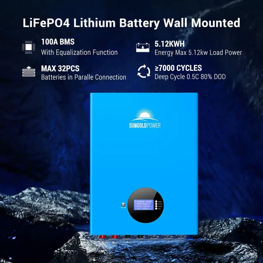 SunGold Power SG48100M Powerwall LiFePO4 Battery 51.2V 100Ah 5.12kWh