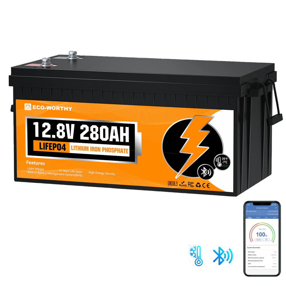 Batería ECO-WORTHY LiFePO4 12V 280Ah con Bluetooth 5.0