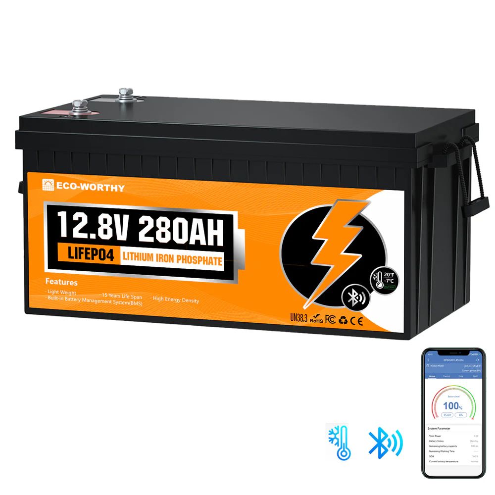 ECO-WORTHY LiFePO4 Battery 12V 280Ah with Bluetooth 5.0