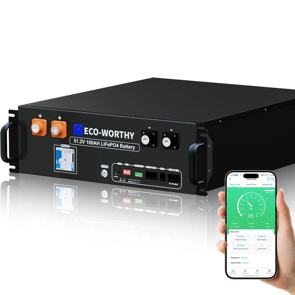 ECO-WORTHY 48V (51.2V) 100Ah Server Rack Battery 3U 5.12kWh - Bluetooth and WiFi V3